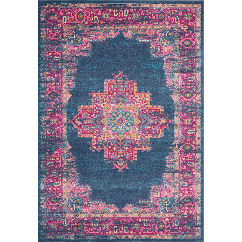 Mercury Row® Abbate Oriental Navy Blue/Pink Area Rug & Reviews
